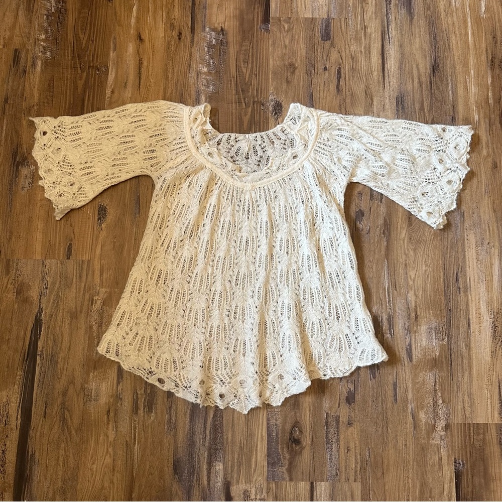Free People Cream Beige Crochet knitted Lace Wool Alpaca Blend Sweater Blouse - Picture 5 of 9
